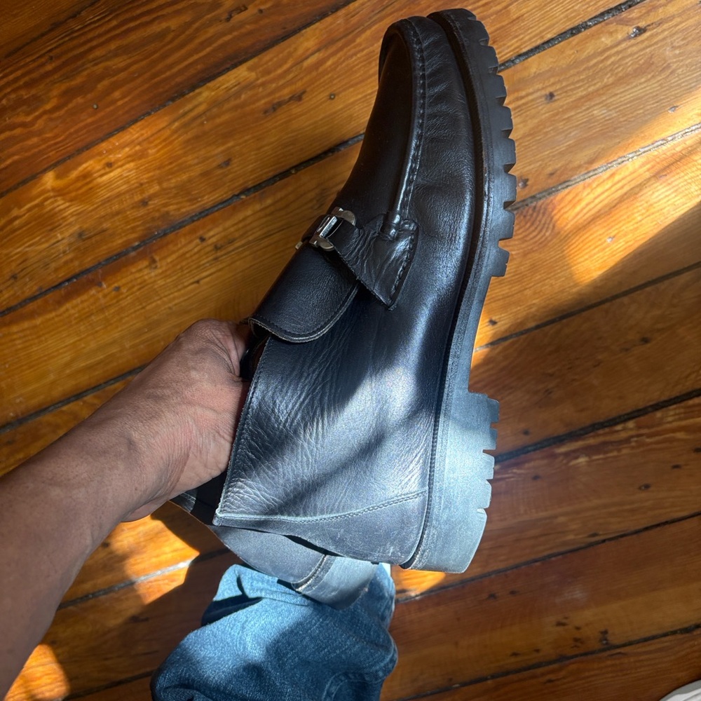 Salvatore Ferragamo Black Leather Slip-On Loafers with Lug Sole
